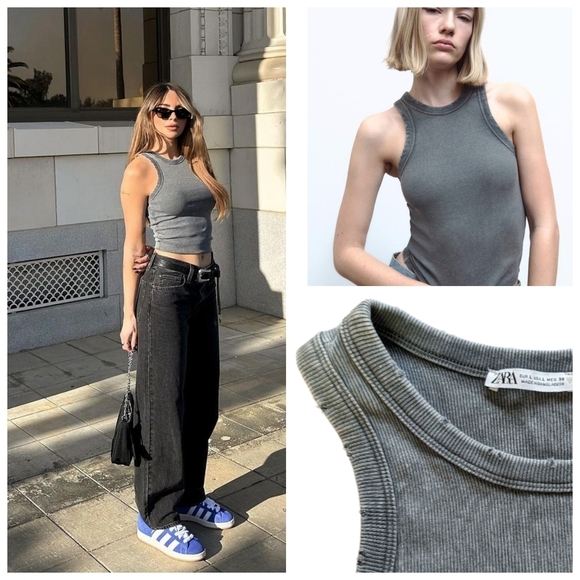 Zara Tops - Zara Ribbed Faded Moto Top - Grunge Sleeveless  Stretchy Size Large